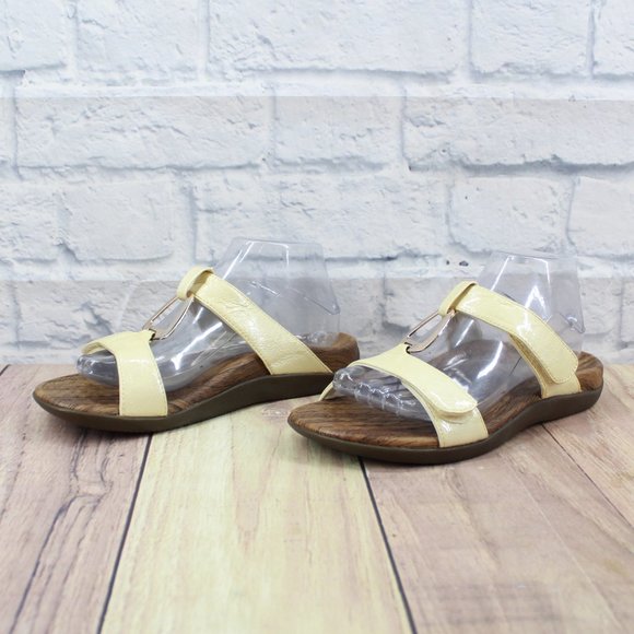 Orthaheel Vionic Layla II Pale Yellow Leather Strappy Slide Sandal Size 8 / 39 - Picture 2 of 9